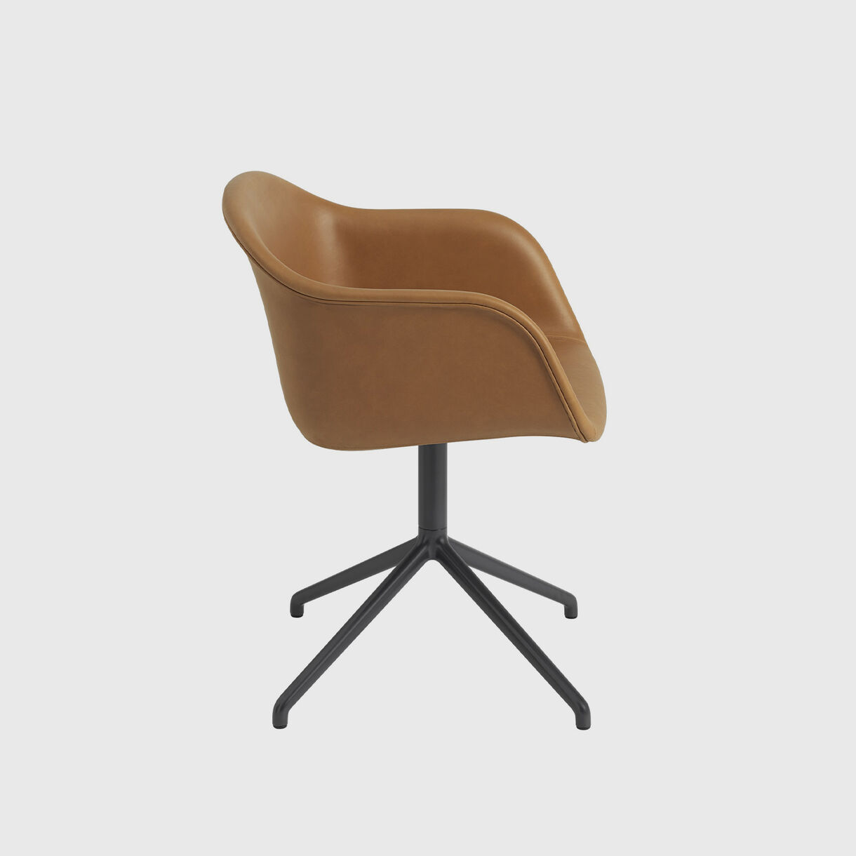 Fiber Armchair Swivel Base, Cognac Leather & Black