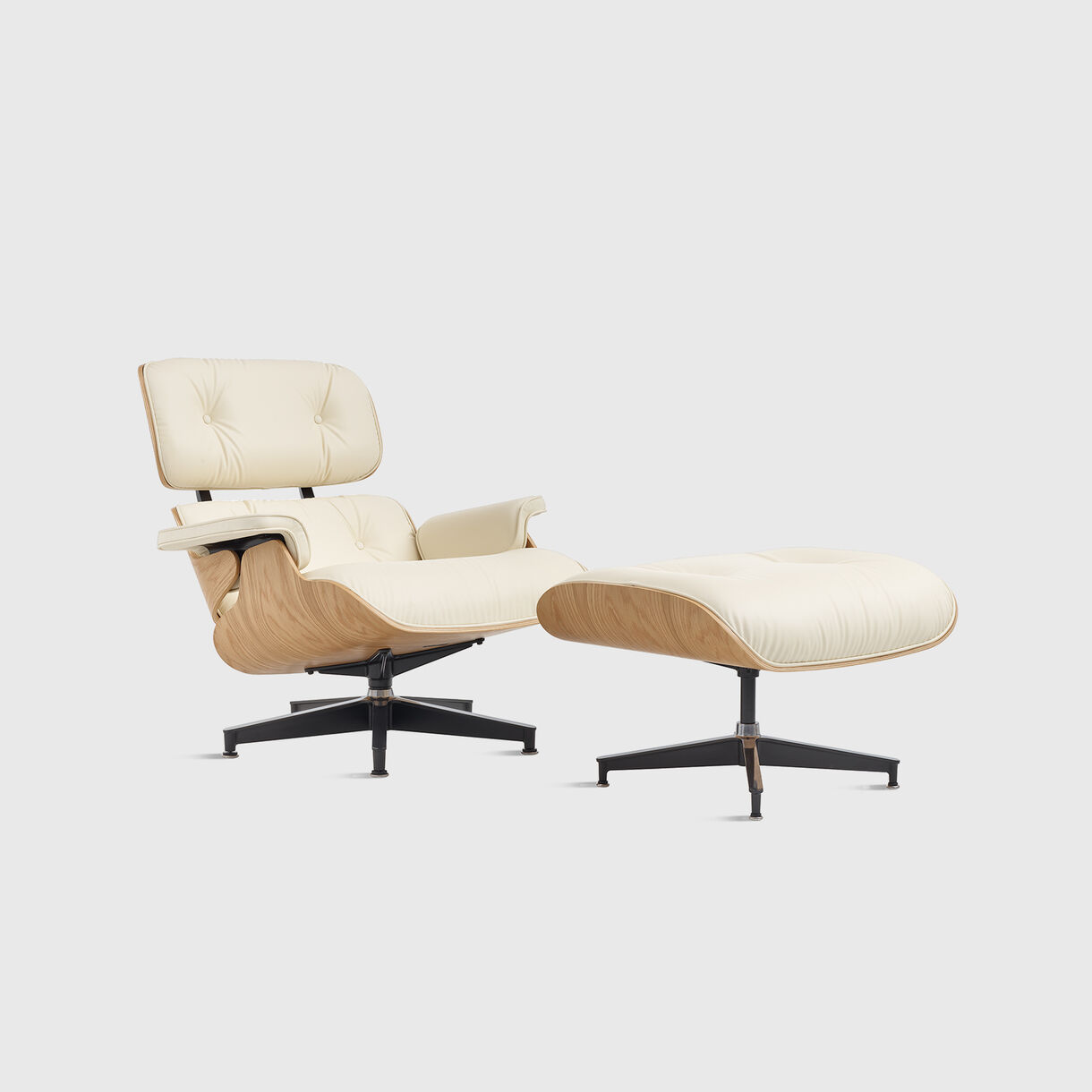 Eames Lounge Chair and Ottoman, White Oak, Bamboo Ivory