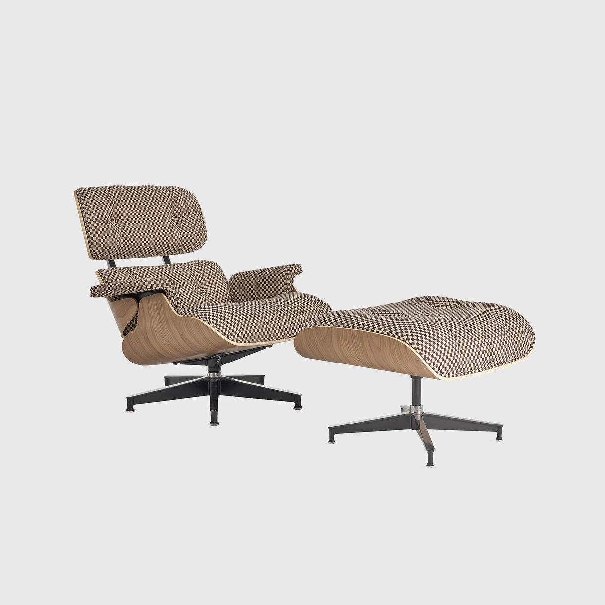 Eames Lounge Chair & Ottoman, Walnut, Siena Dark Khaki Checker