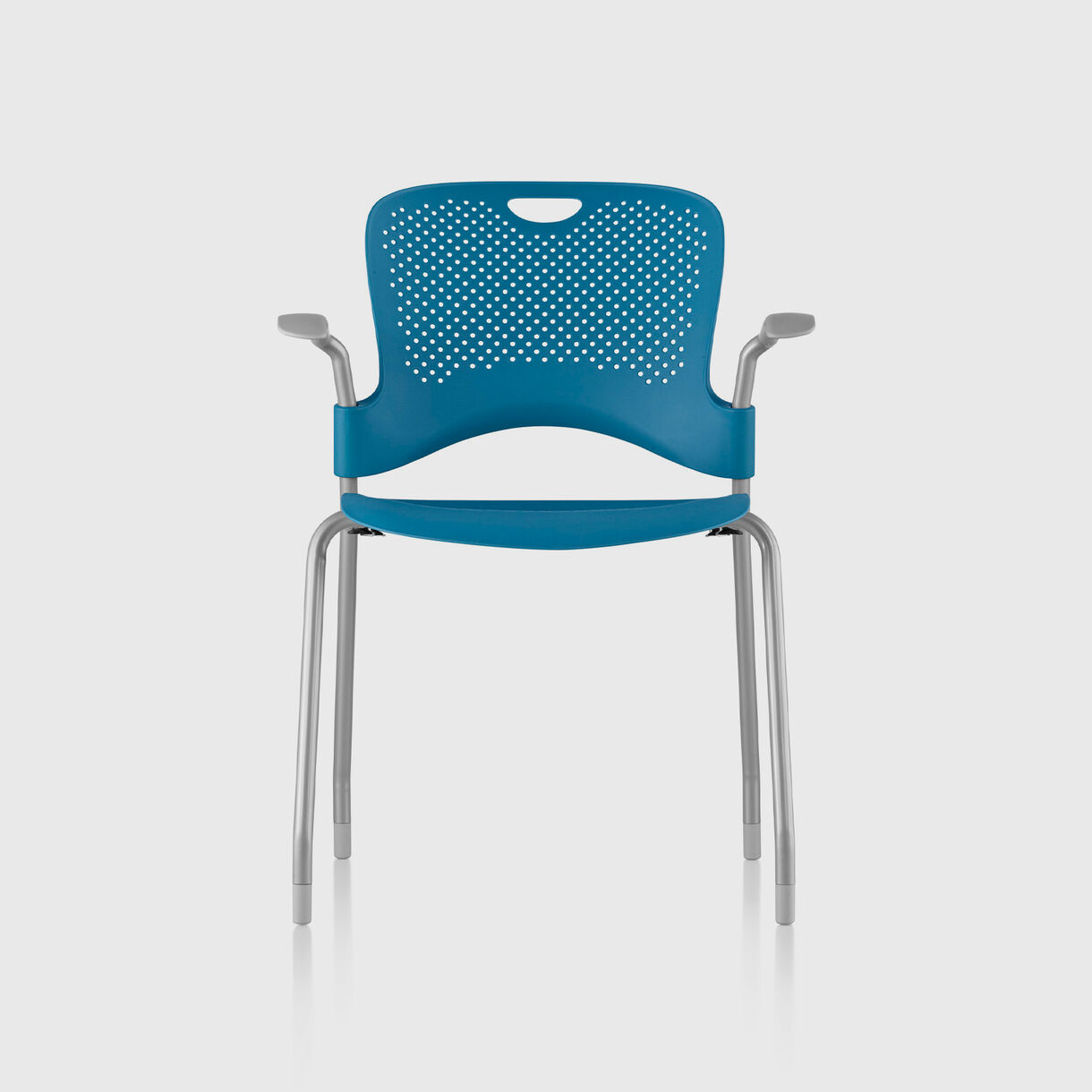 Caper Stacking Chair, Moulded Seat - Berry Blue & Silver with Glides