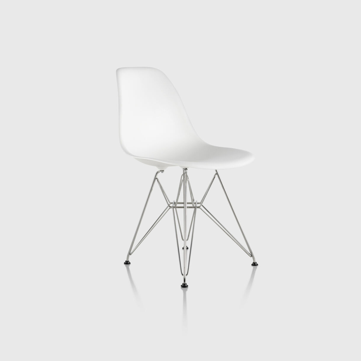 Eames Moulded Plastic Side Chair, Wire Base, White, Chrome