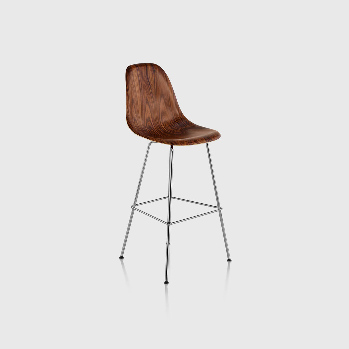 Eames Moulded Wood Bar Stool, Santos Palisander & Chrome