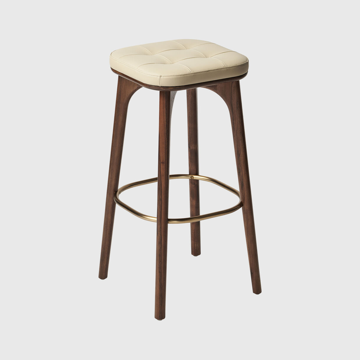 Utility Stool, Bar, Cream Leather & Walnut