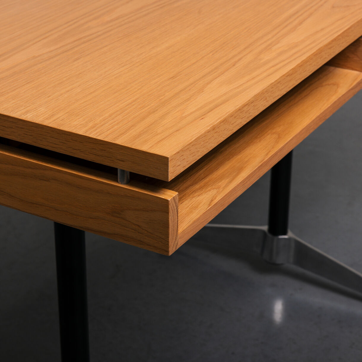 Eames 2500 Executive Desk, White Oak, Black & Chrome