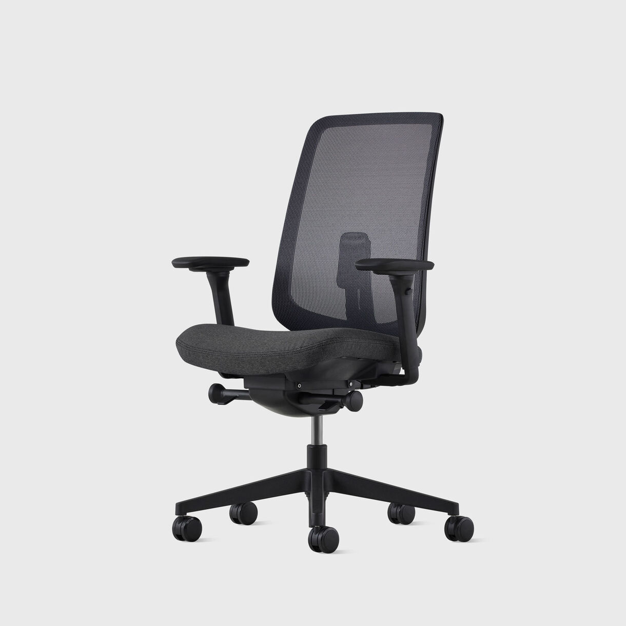 Verus Suspension Back Task Chair - Black Frame, Shale Interweave & Cinder Upholstery - Fully Adjustable Arms