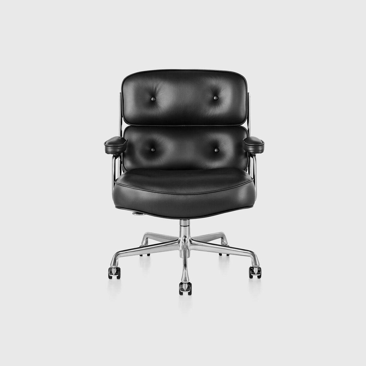 Eames Executive Chair with Casters - Black Leather & Polished Aluminium Frame