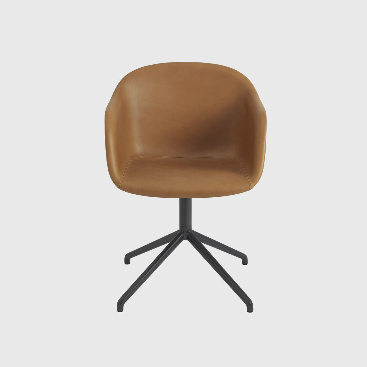 Fiber Armchair Swivel Base, Cognac Leather & Black