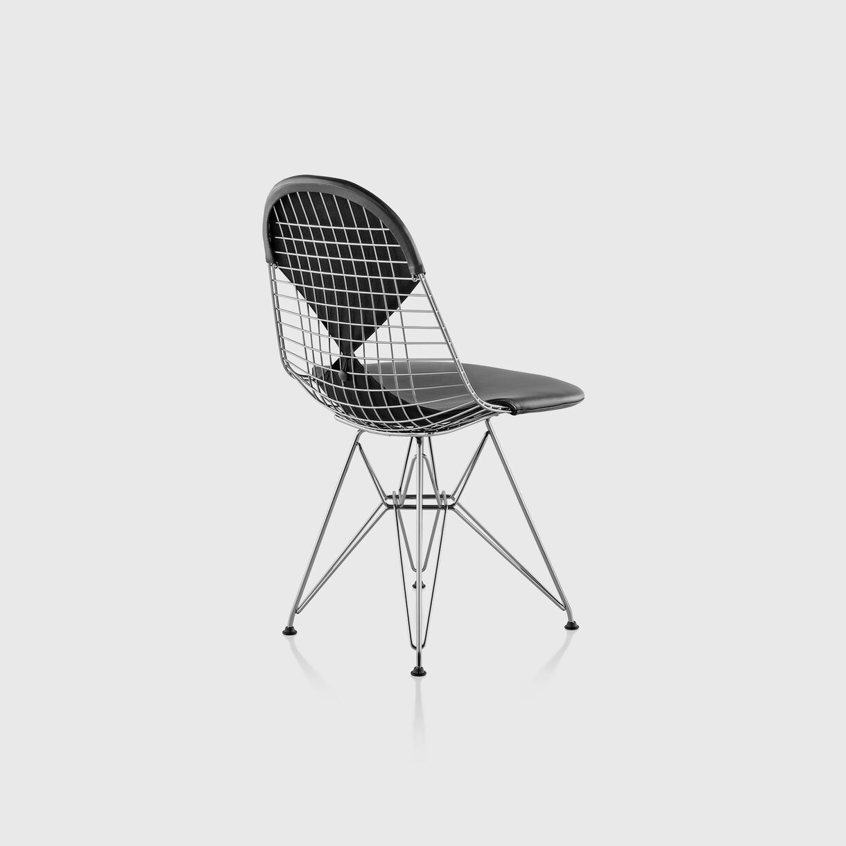 Eames Wire Base Chair, Bikini Pad, Black Leather