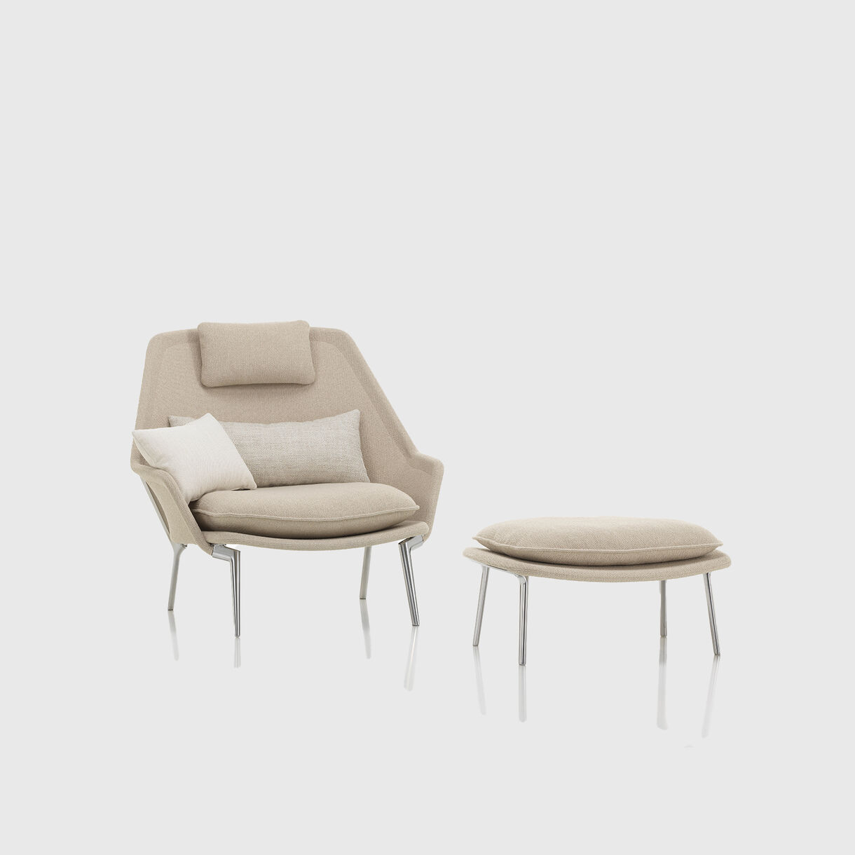 Slow Chair & Ottoman, Flocca Beige, Sand Ivory Cushions