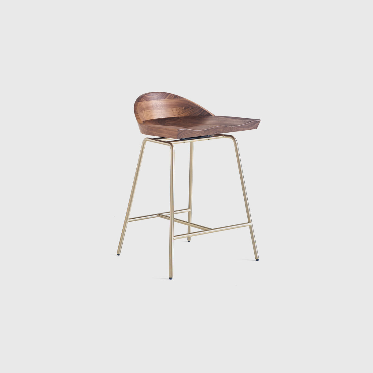 Spindle Low Back Counter Stool, Walnut & Satin Brass