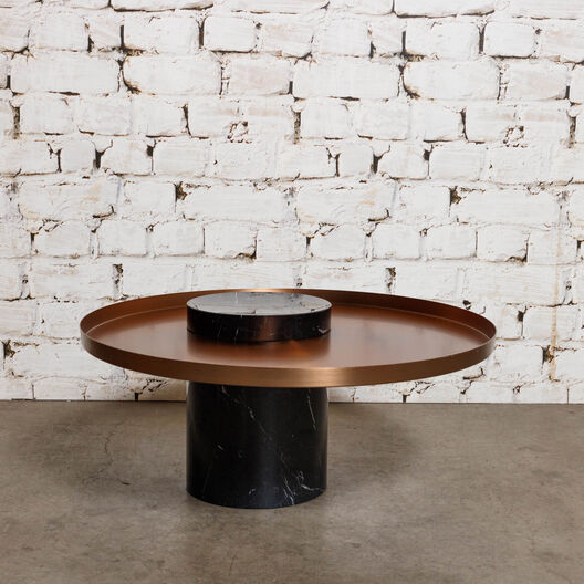 Salute Low Side Table, Black Marble, Copper Tray