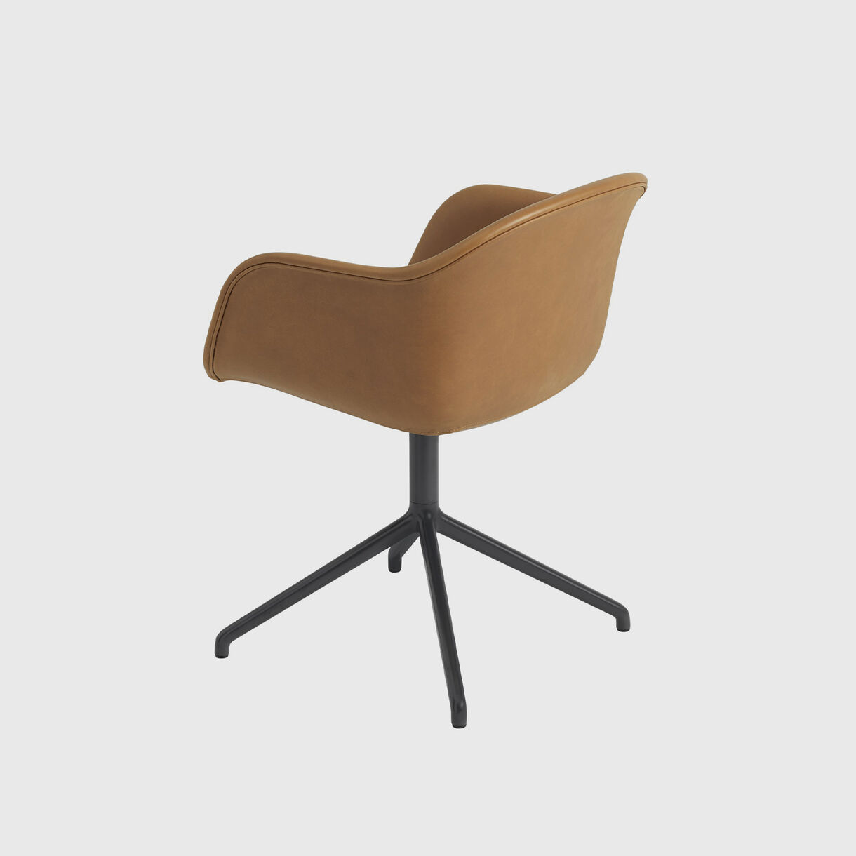 Fiber Armchair Swivel Base, Cognac Leather & Black