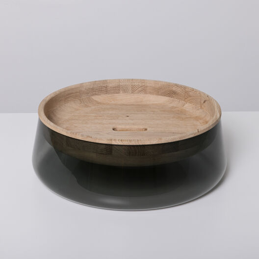Double Bowl, Large, Oak, Smoke Grey