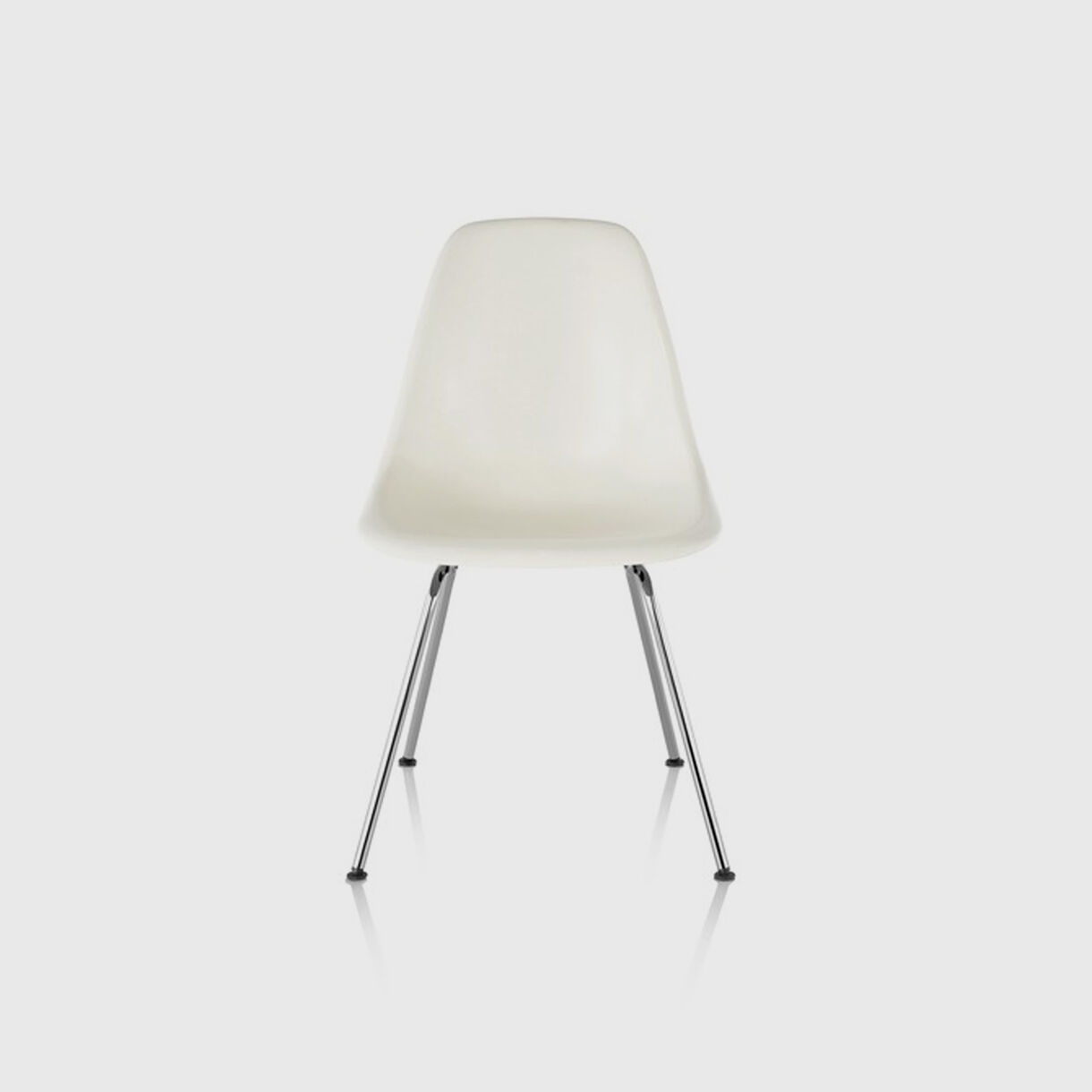 Eames Moulded Plastic Side Chair, 4-Leg, White & Chrome
