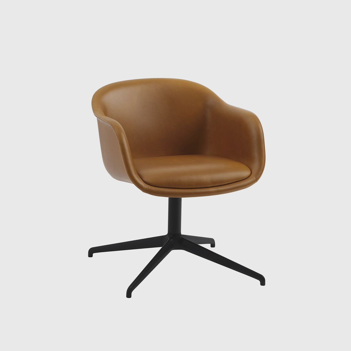 Fiber Conference Armchair, Swivel Base, Cognac Leather & Black