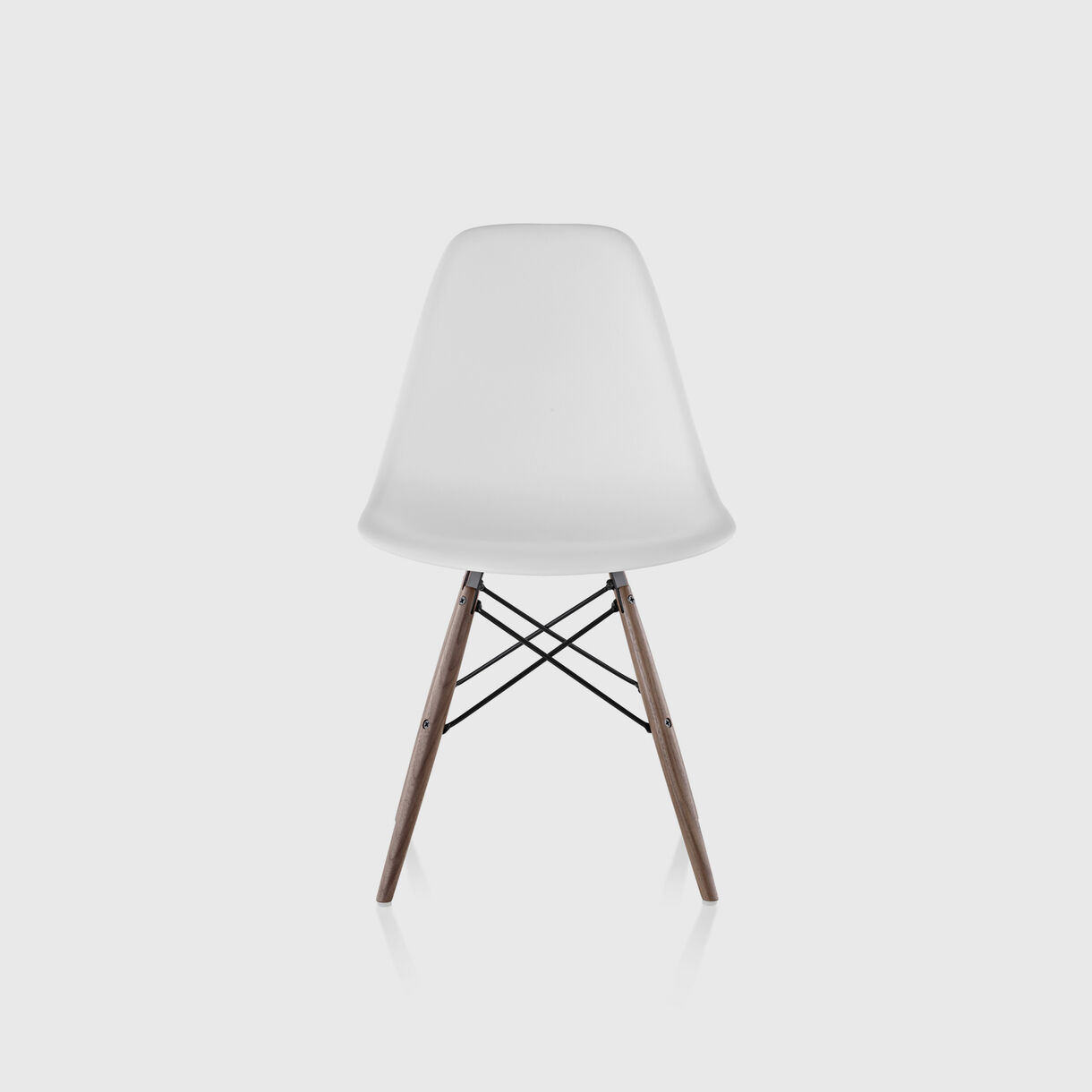 Eames Moulded Plastic Side Chair, Dowel, White & Walnut