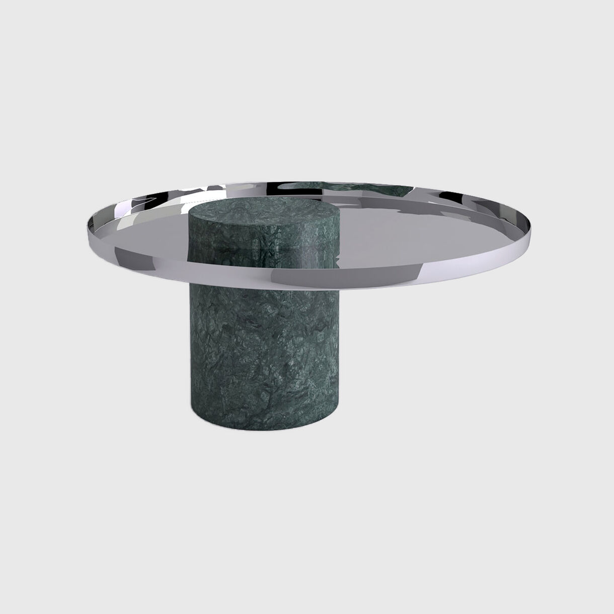 Salute Side Table, Low, Stainless Steel & Green Marble