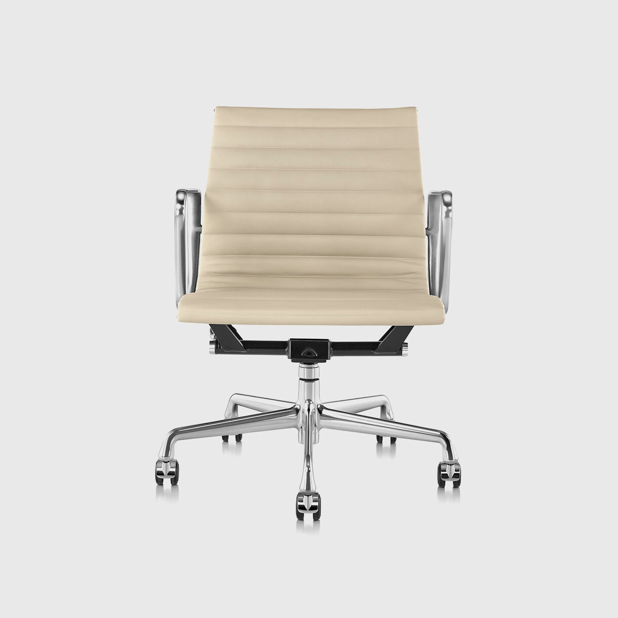 Eames Aluminum Group Management Chair, Chrome Finish with Beige Leather