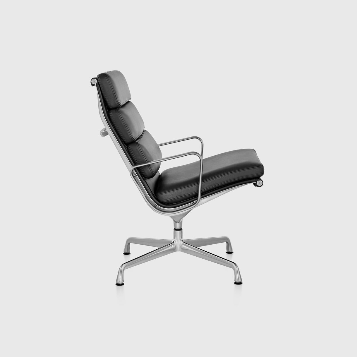 Eames Soft Pad Lounge Chair, 3 Cushions, Black Leather & Polished Aluminium