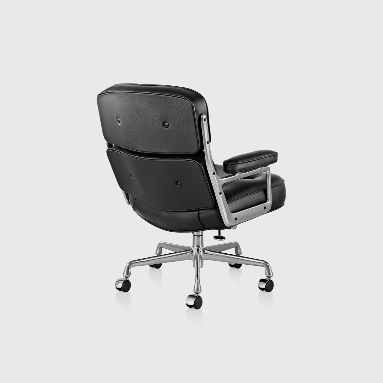 Eames Executive Chair with Casters - Black Leather & Polished Aluminium Frame