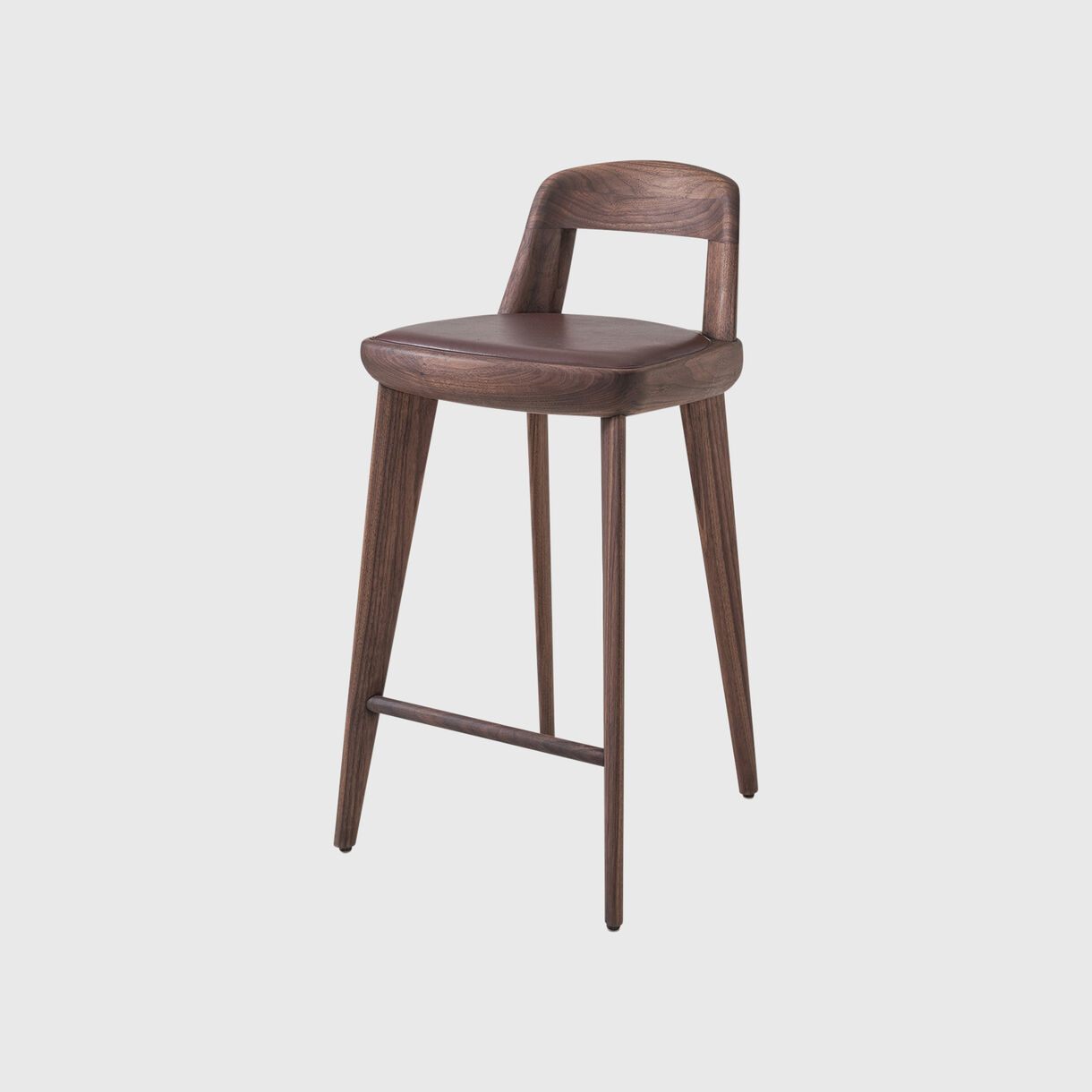 Brutus Counter Stool, Walnut, Brown Leather