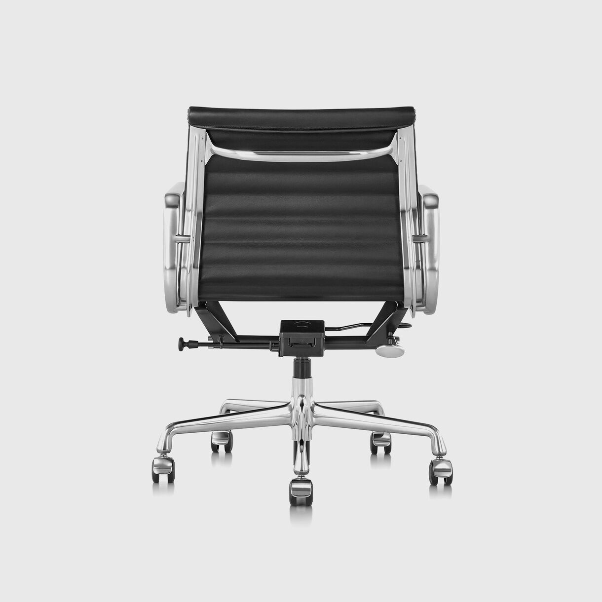 Eames Aluminum Group Management Chair, Chrome Finish with Black Leather