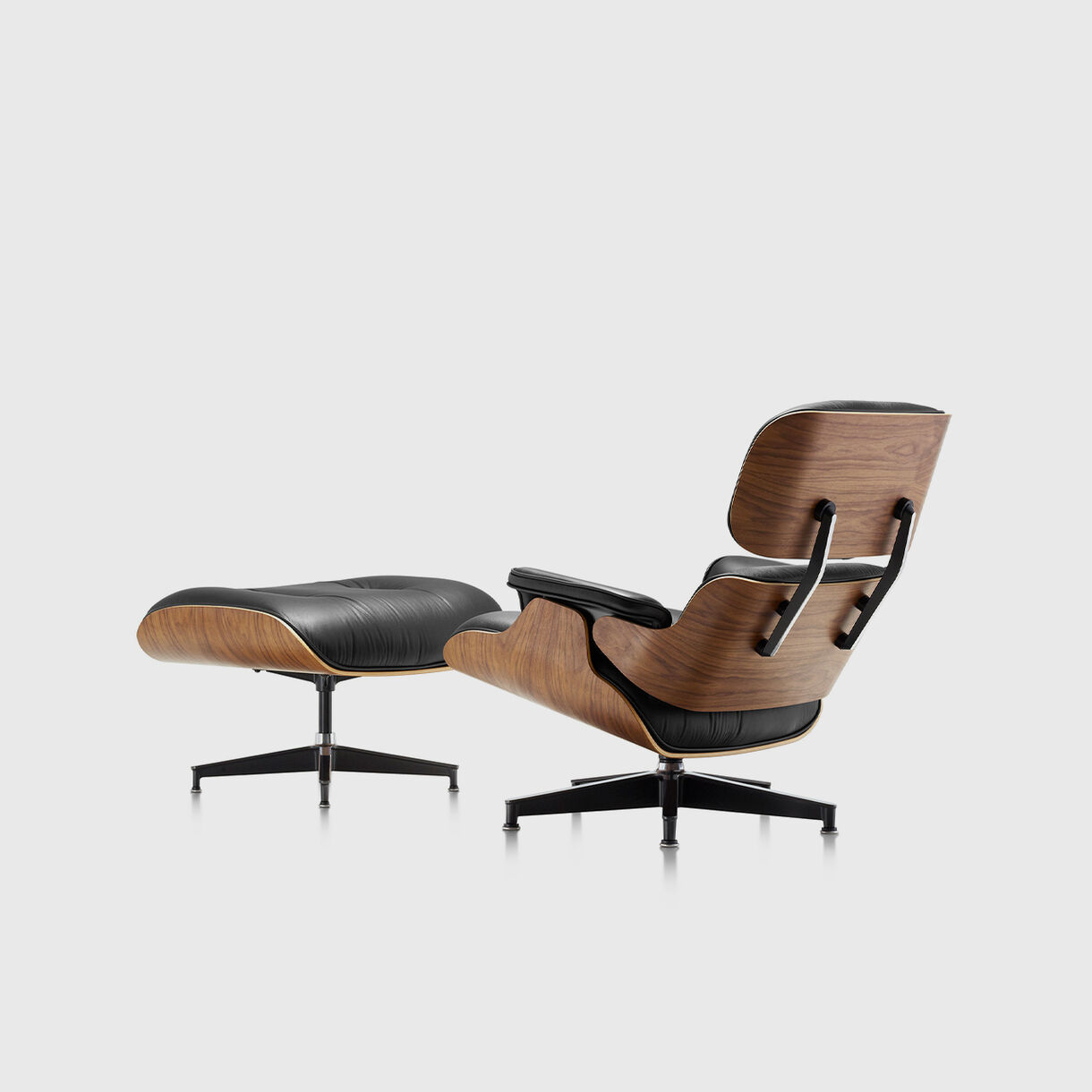 Eames Lounge Chair & Ottoman, Black & Walnut, Back Angled