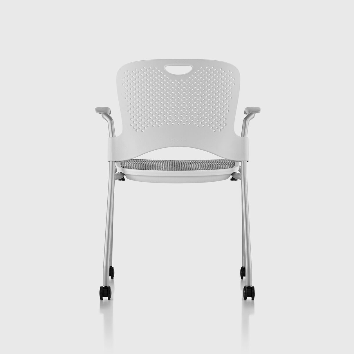 Caper Stacking Chair, Flexnet Seat - White & Silver with Casters