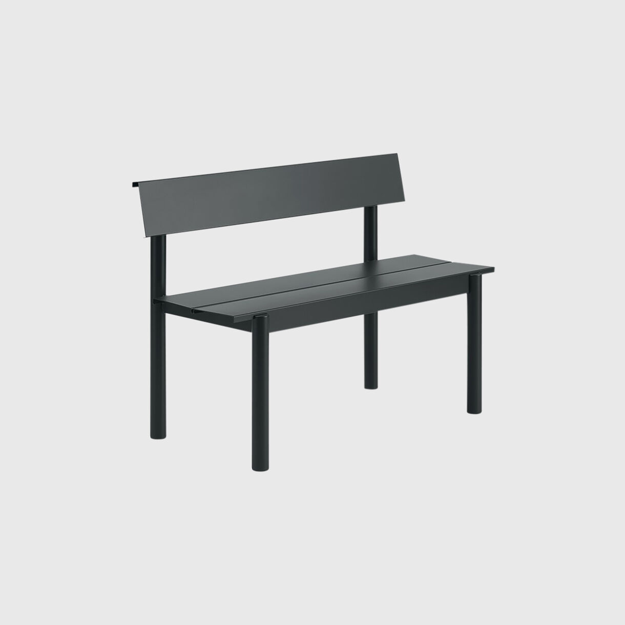 Linear Steel Bench with Backrest, Short Black