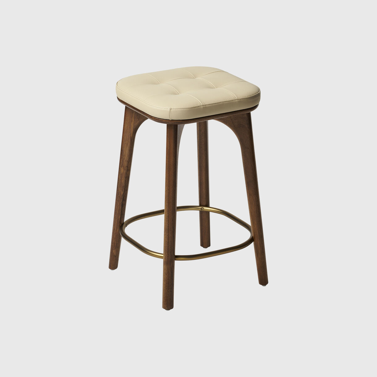 Utility Stool, Counter, Cream Leather & Walnut