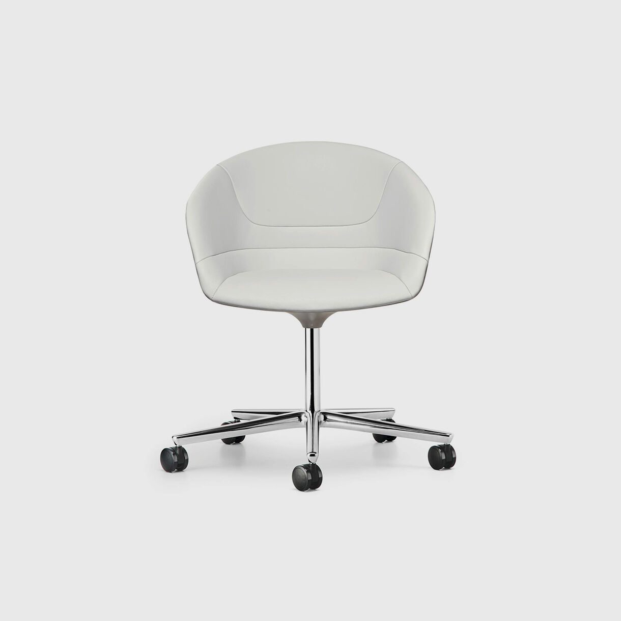 Kyo Chair 5 Star Base, White Leather & Silver Base