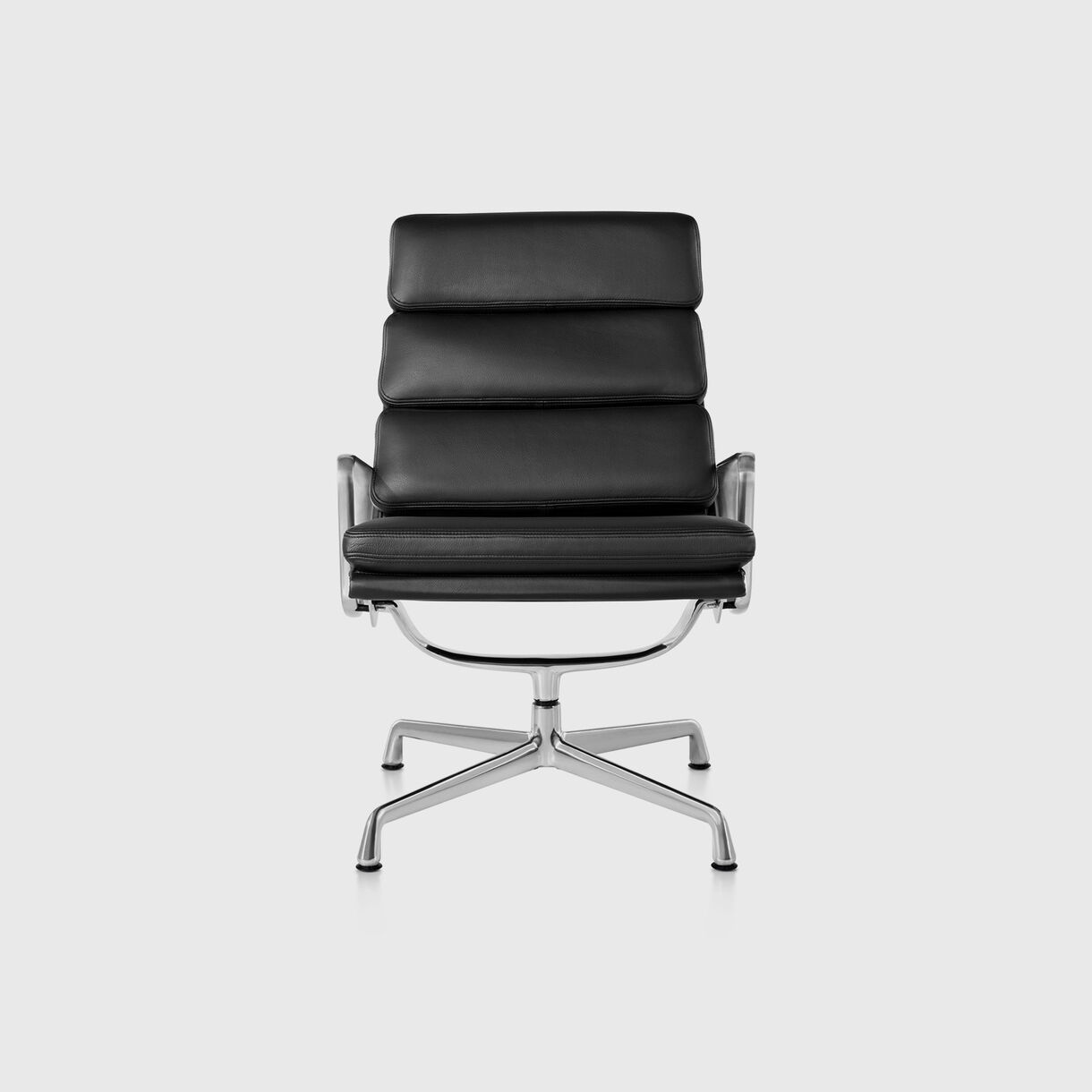 Eames Soft Pad Lounge Chair, 3 Cushions, Black Leather & Polished Aluminium