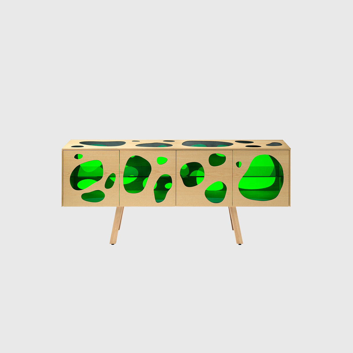 Aquario Cabinet, Green Glass & Natural Ash
