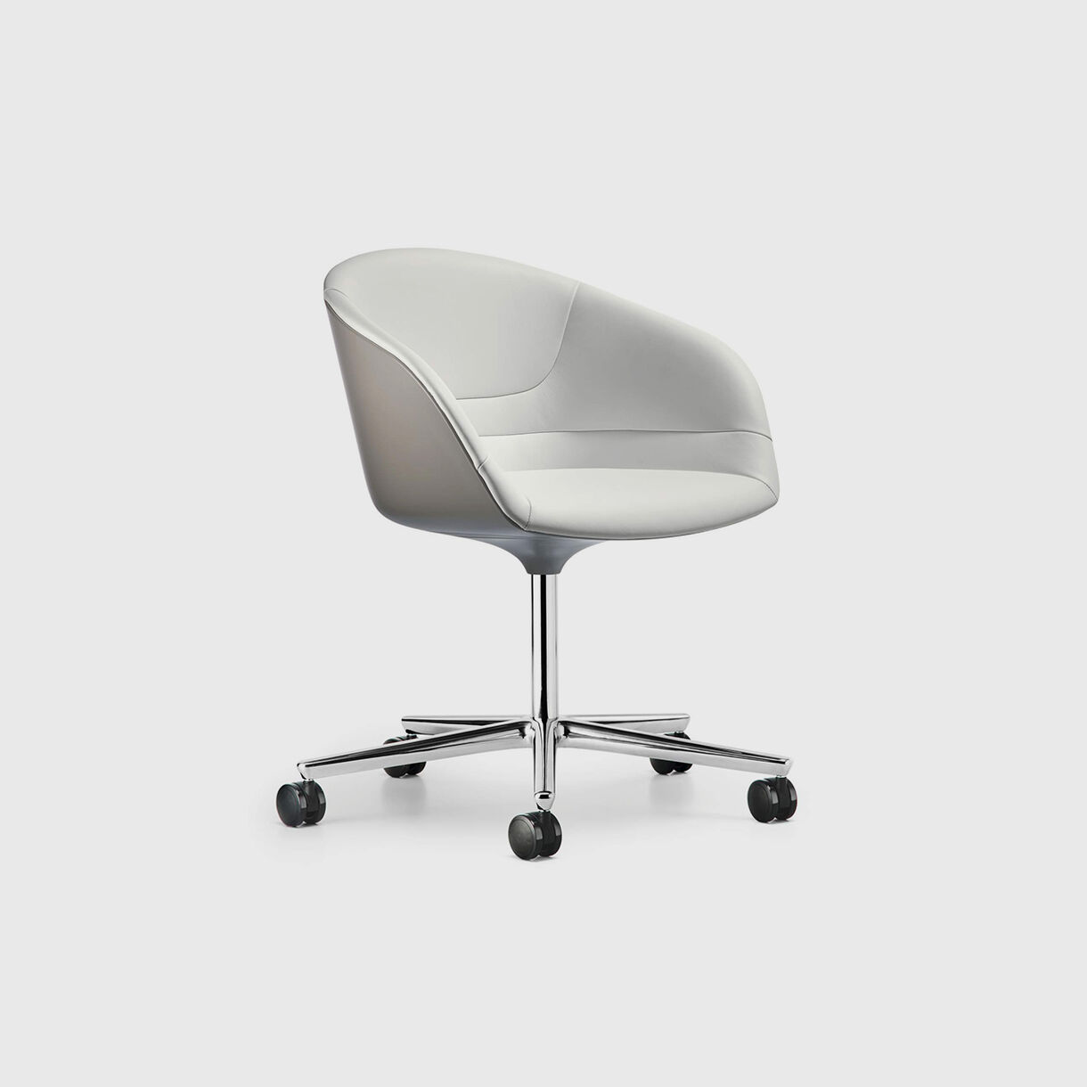 Kyo Chair 5 Star Base, White Leather & Silver Base