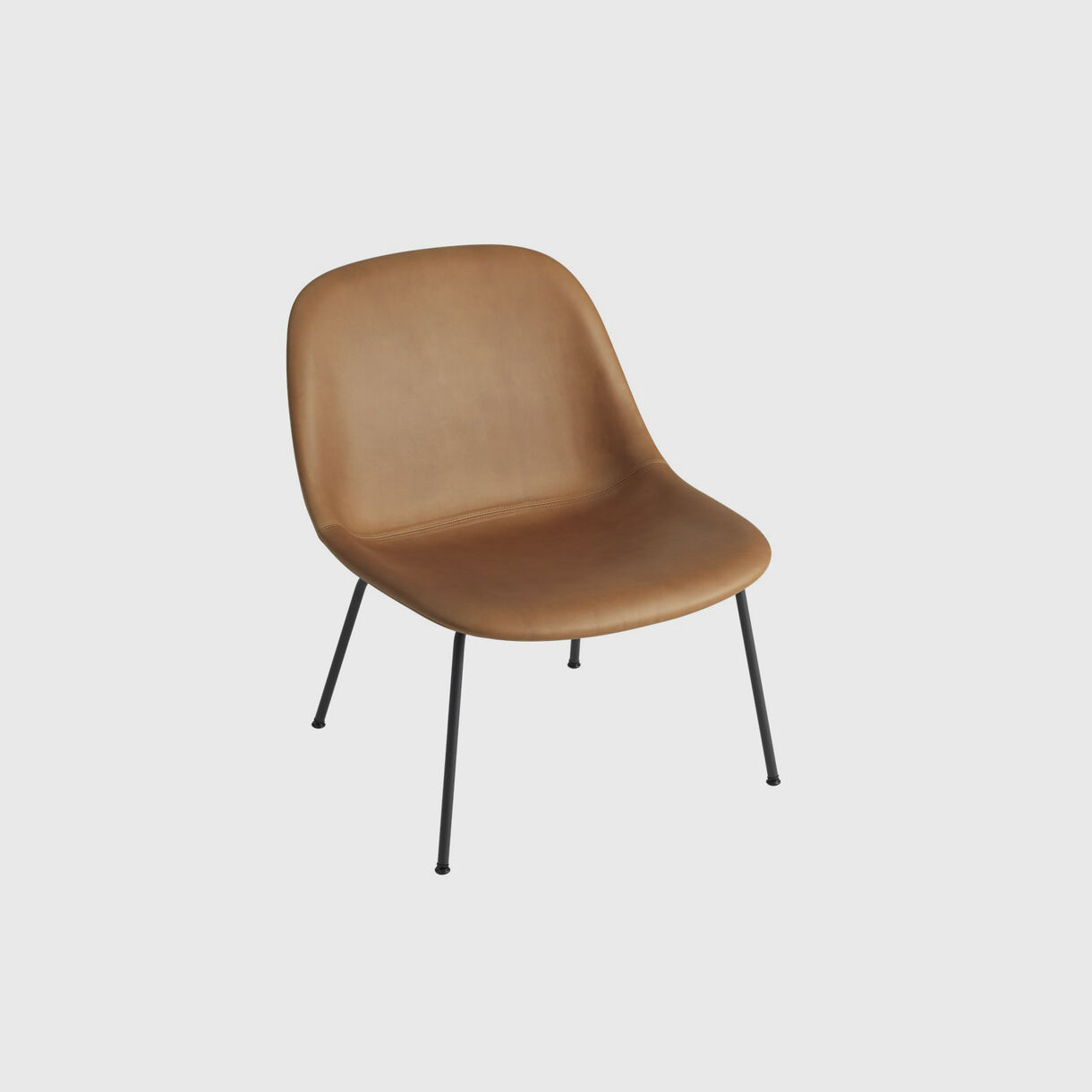 Fiber Lounge Chair Tube Base, Upholstered, Cognac Leather