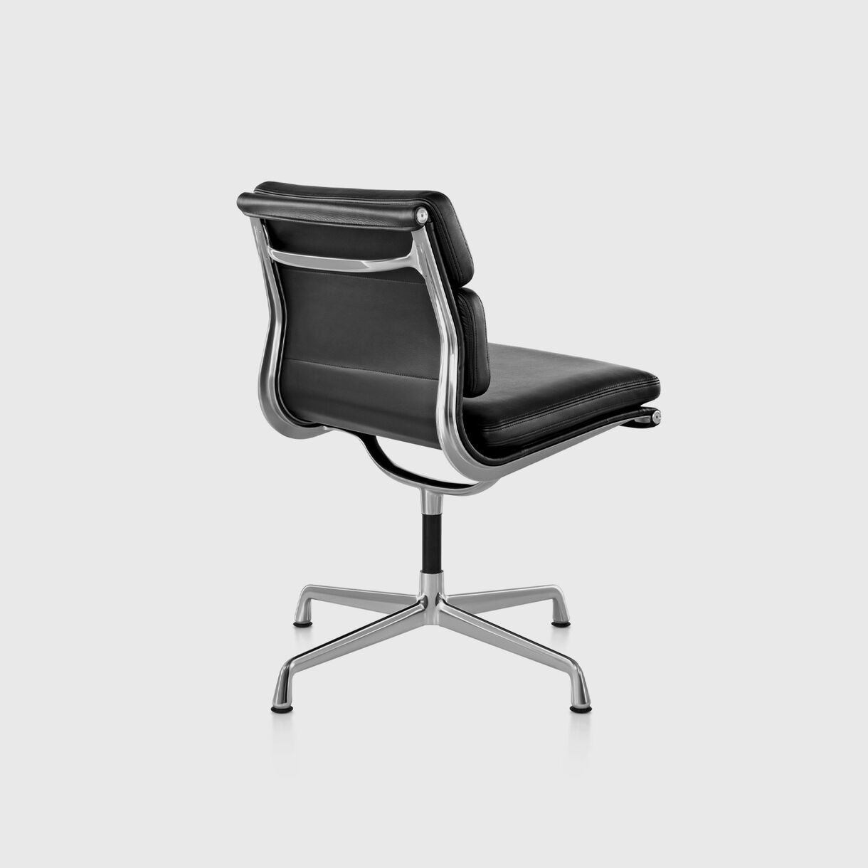 Eames Soft Pad Side Chair, Black Leather & Polished Aluminium