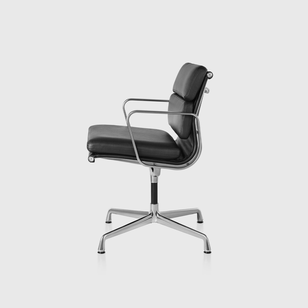 Eames Soft Pad Side Chair with Arms, Black Leather & Polished Aluminium
