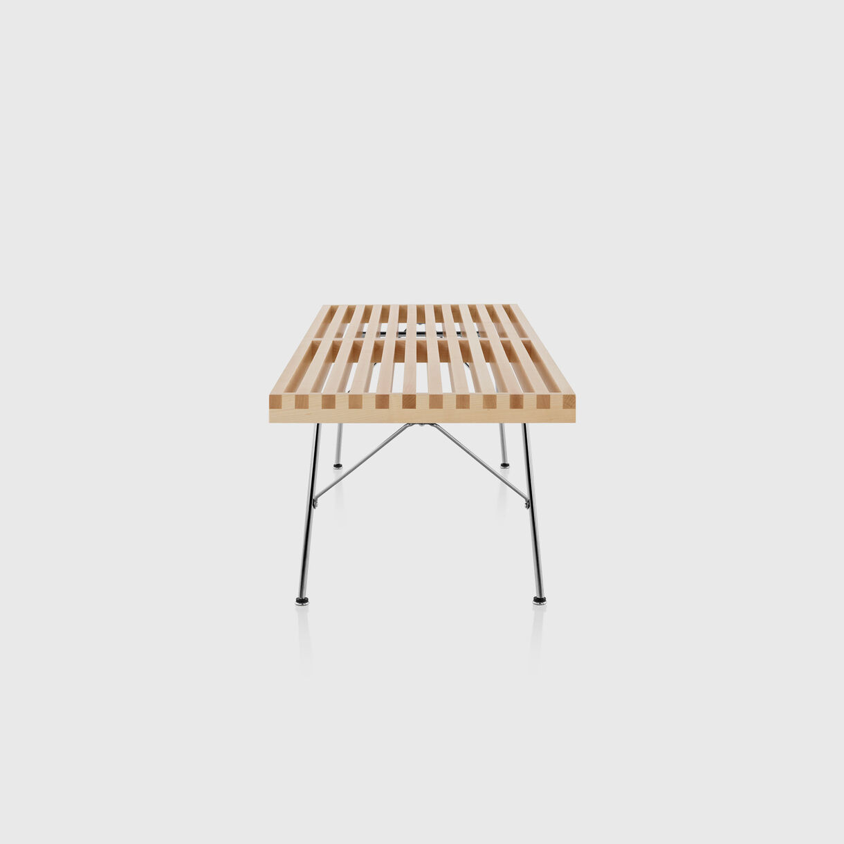 Nelson Platform Bench, Metal Base, 60", Natural Maple & Chrome