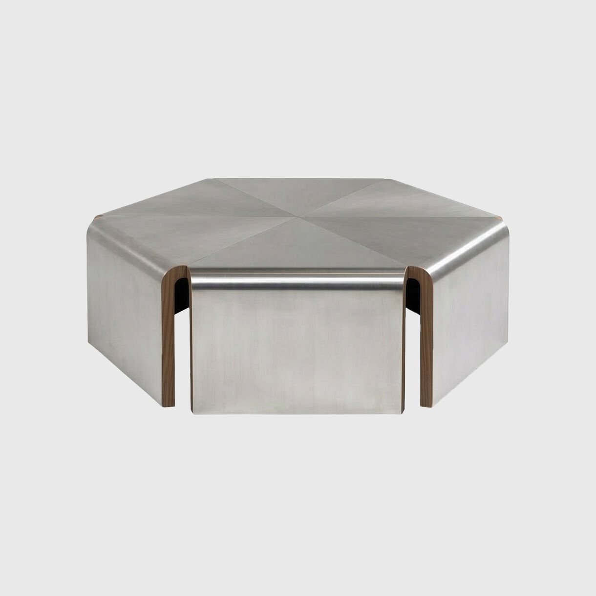 Hexa 67 Coffee Table, Stainless Steel & Walnut