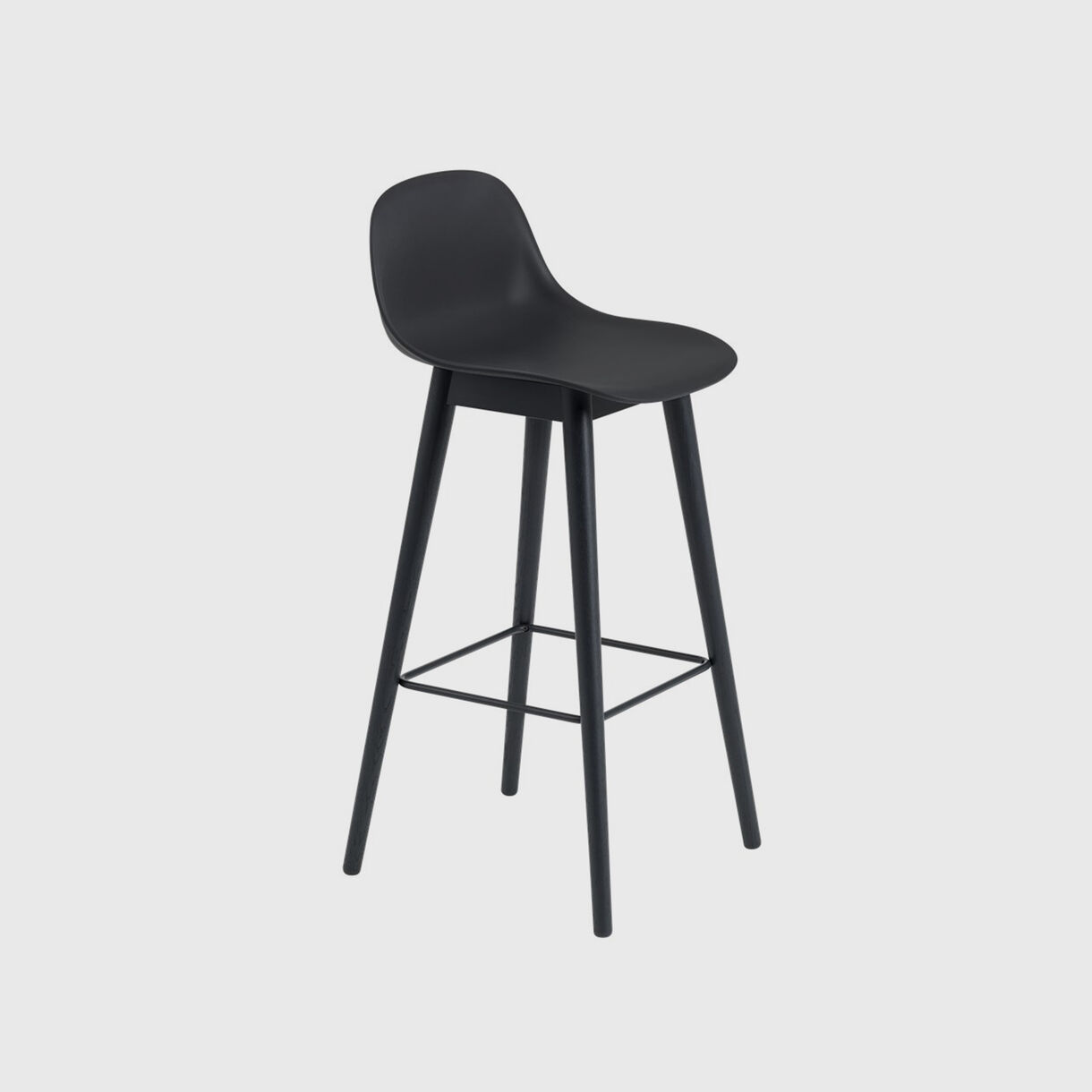 Fiber Bar Stool with Backrest Wood Base, Black