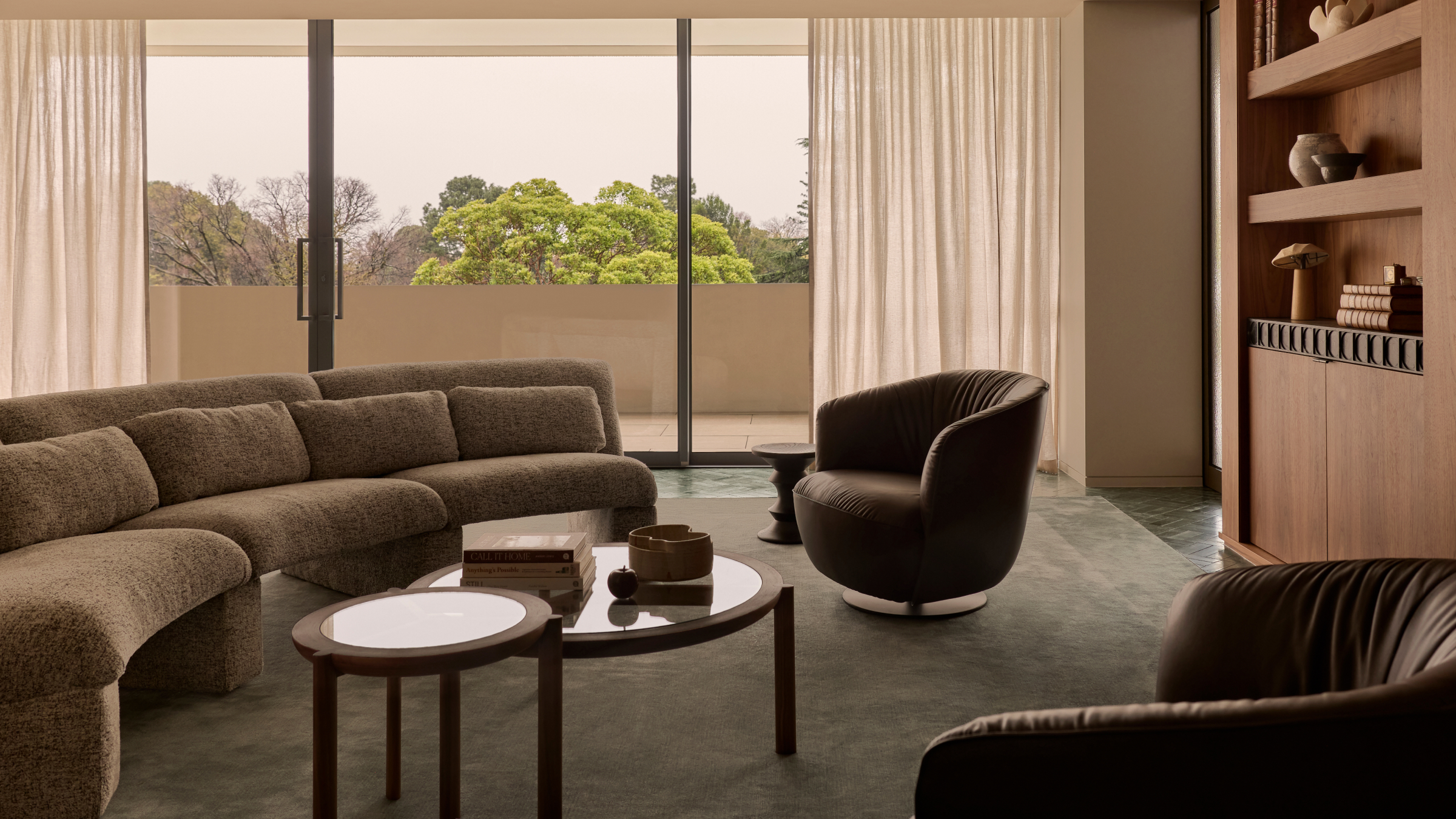 East Melbourne family office designed by Studio May, featuring a sculptural lounge setting with furniture from Living Edge.