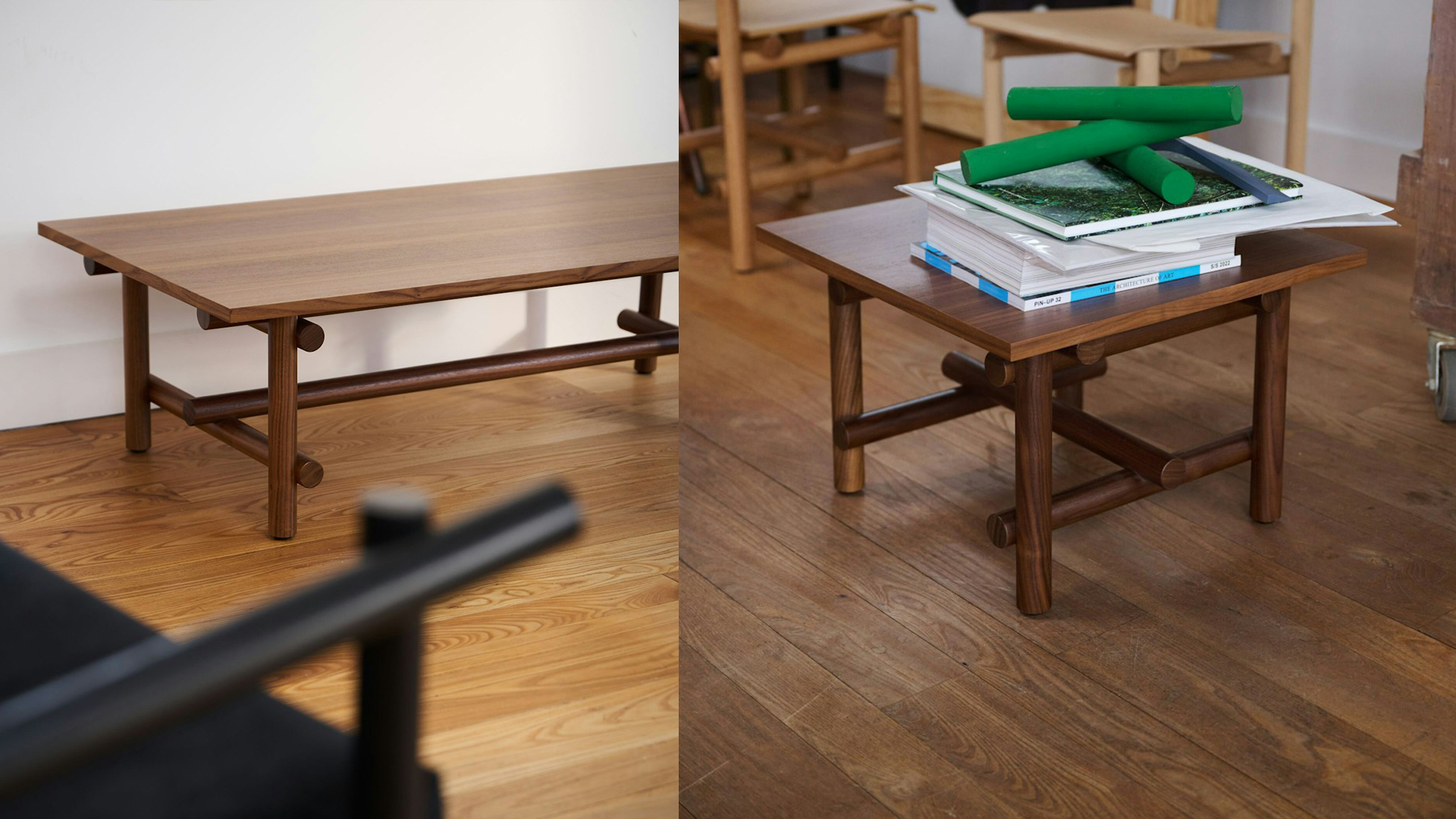 Muecke Coffee Table & Side Table Walnut, Lifestyle