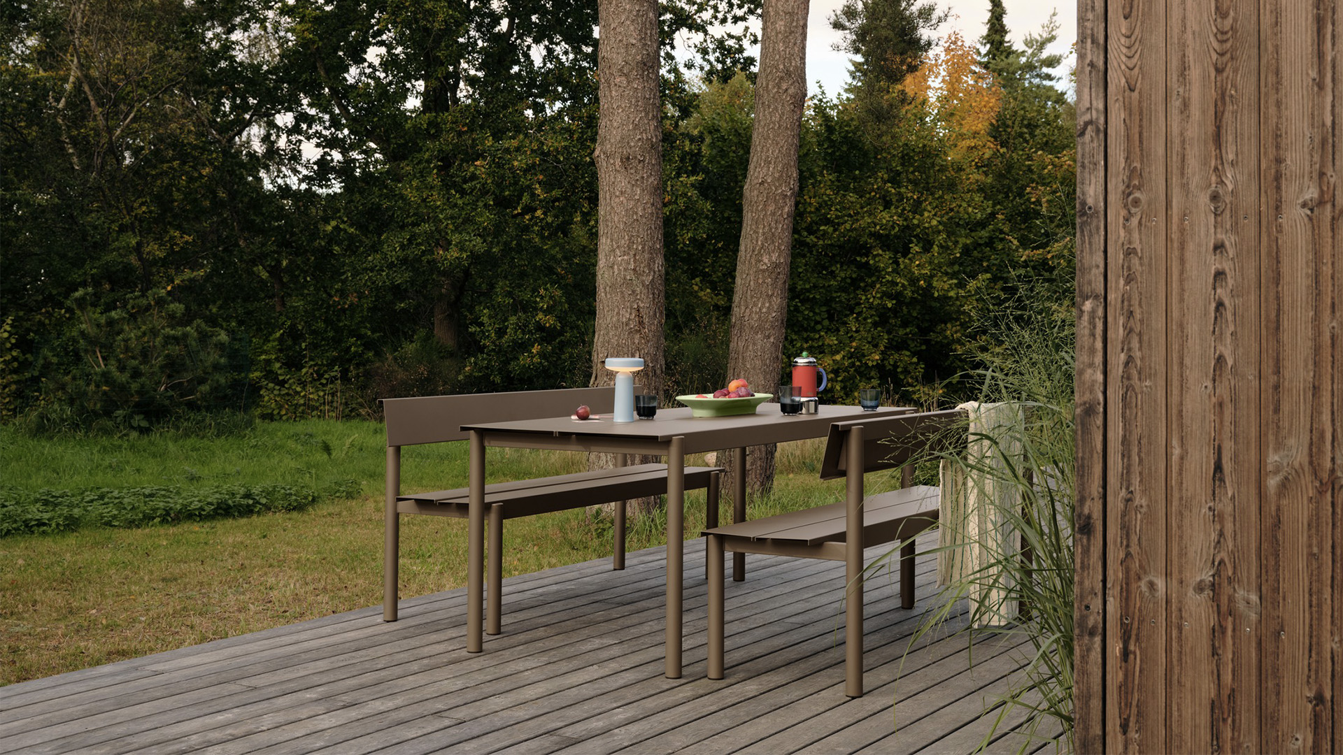 Linear Steel Bench with Backrest, Lifestyle