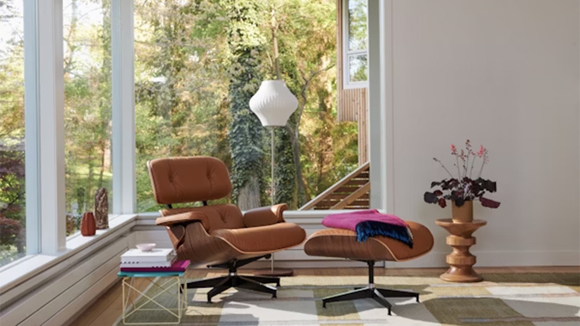 Eames Lounge Chair and Ottoman, Walnut, Bamboo Russet