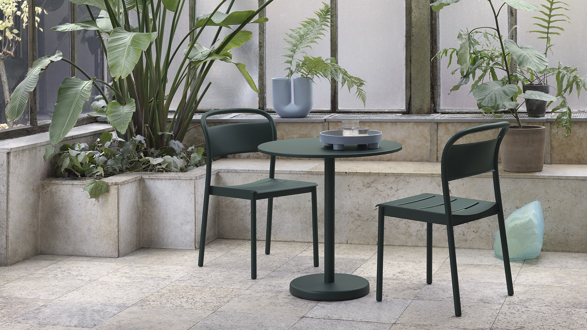 Linear Steel Round Cafe Table, Lifestyle