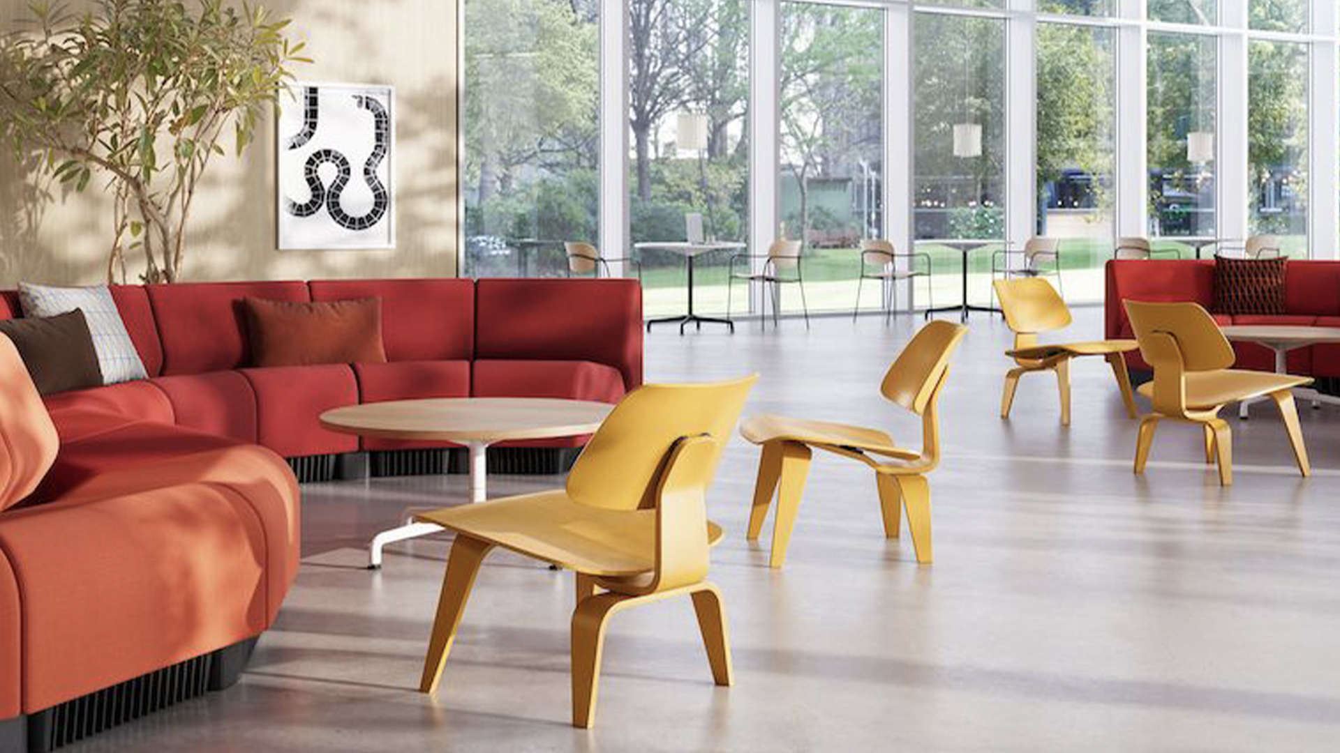 Eames Moulded Plywood Lounge Chair, Deep Yellow, Lifestyle