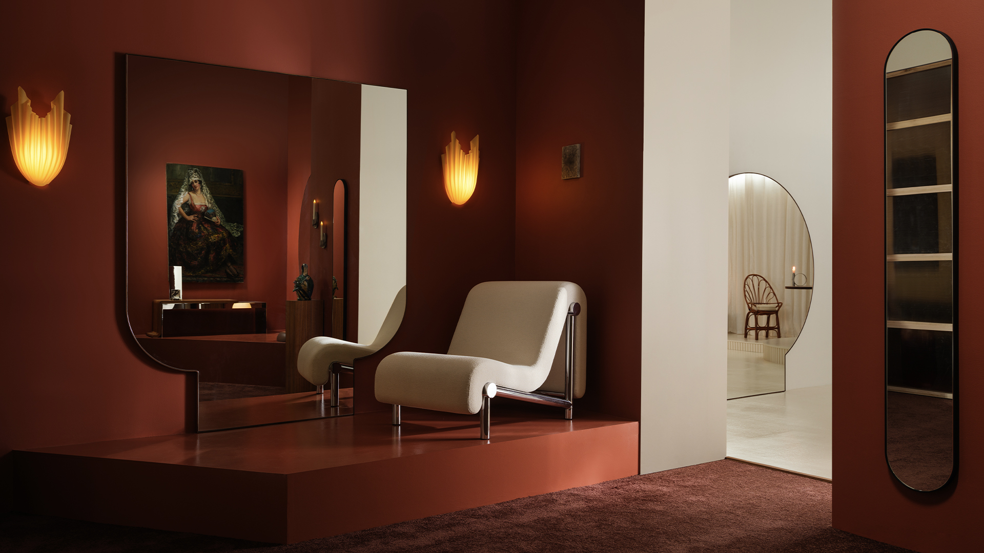 Moongate Mirror, Square, Clear Walnut