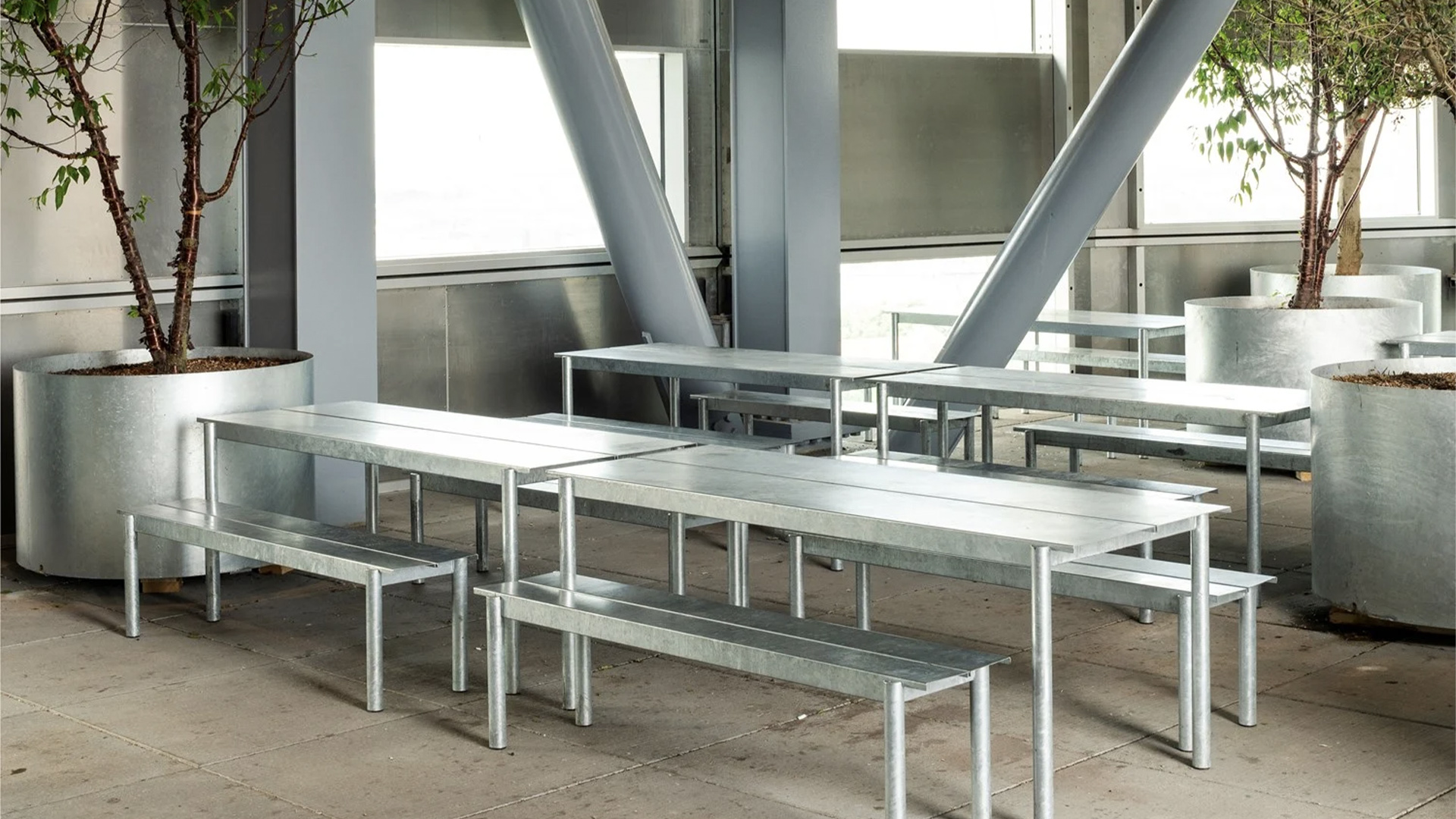 Linear Steel Table, Galvanised Steel, Lifestyle