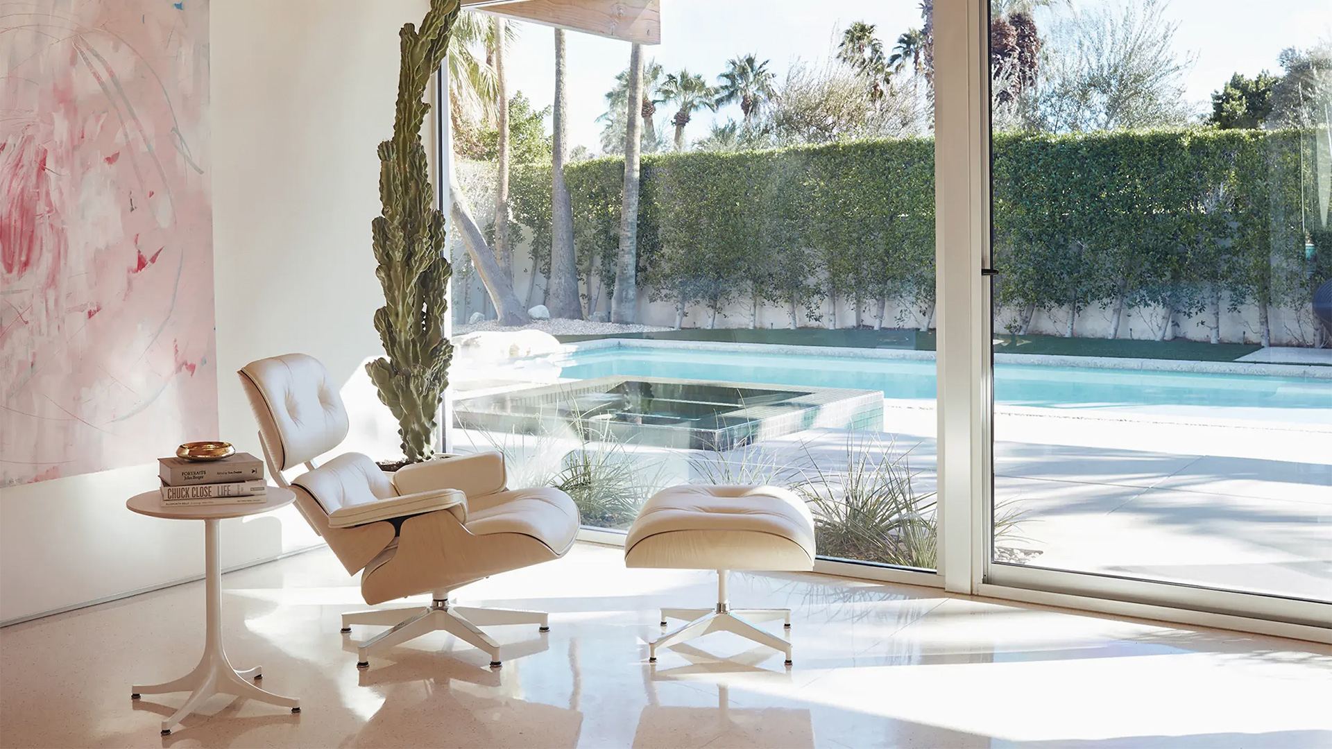 Eames Lounge and Ottoman, White Ash and Pearl MCL Leather