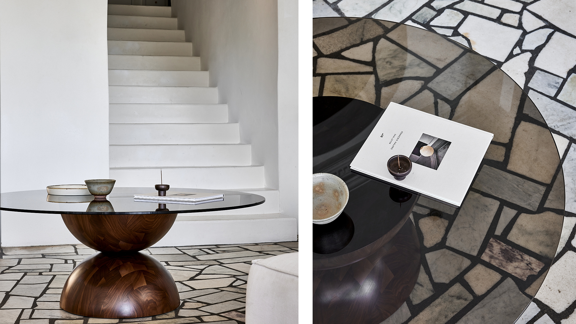 Bell Coffee Table, Walnut & Glass